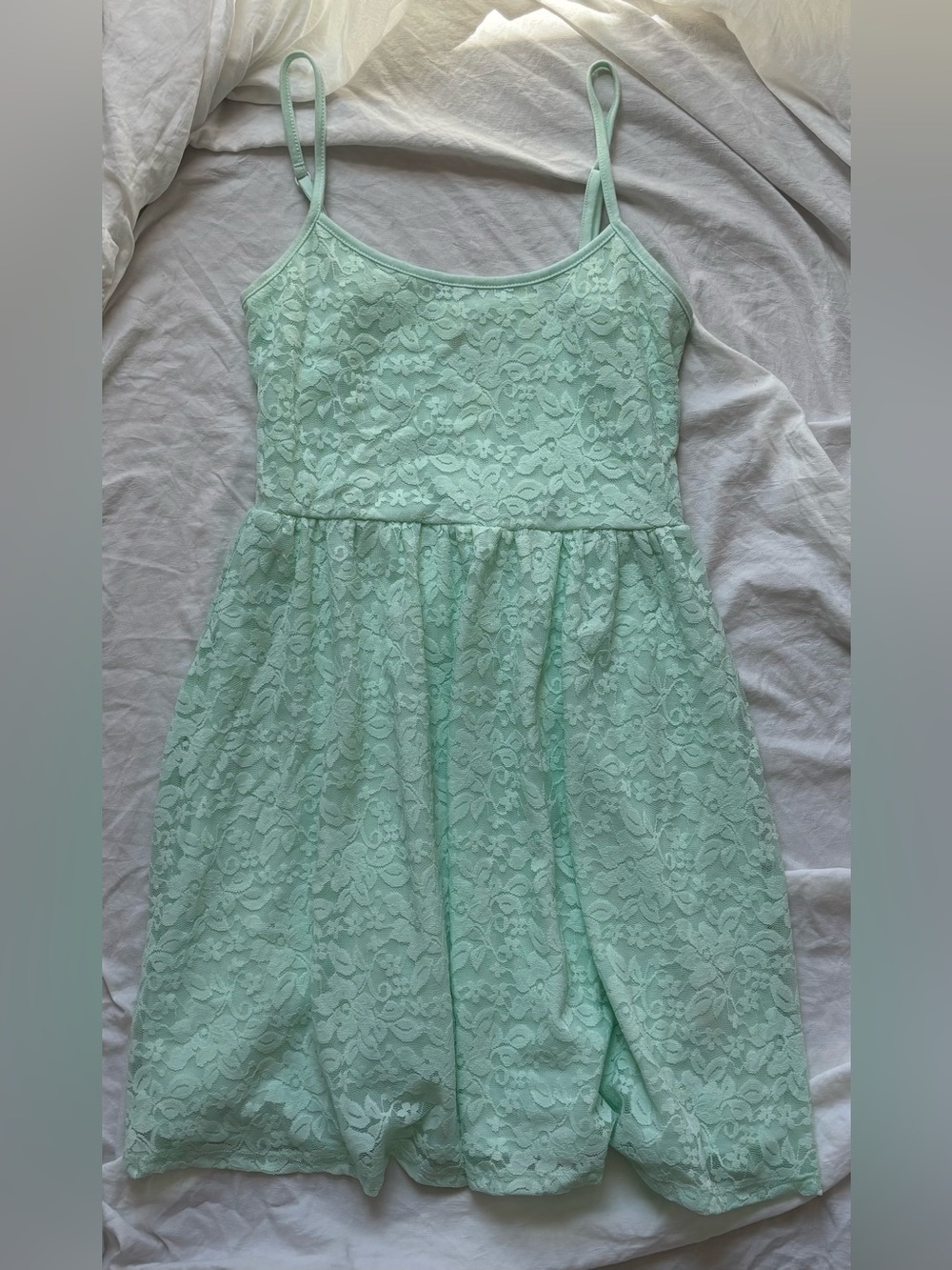 Floral Mint Lace Sundress Lightweight Spaghetti Strap Dress